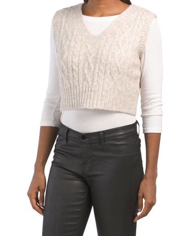 V-neck Cropped Cable Knit Vest | TJ Maxx