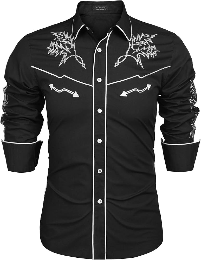 COOFANDY Men's Western Cowboy Shirt Embroidered Long Sleeve Cotton Casual Button Down Shirt | Amazon (US)