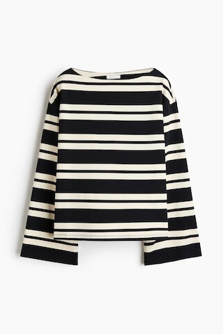 H & M - Long-Sleeved Boat-Neck Top - White/Black Striped | H&M (US + CA)