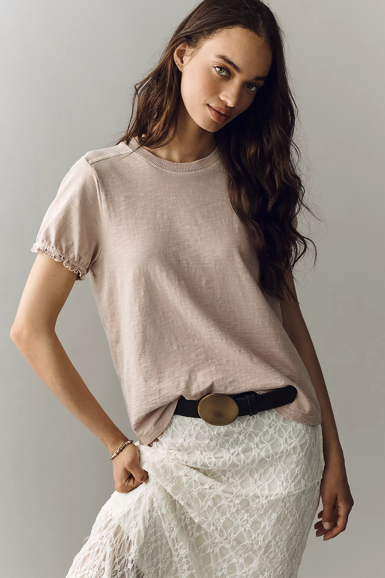Pilcro Bennie Cotton Slim Puff Sleeve Tee | Anthropologie (US)