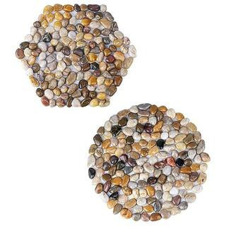 Hexagon and Roundness River Stones Stepping Pavers Natural Polished Pebbles for Garden Walkway Landscaping 12-Pack | The Home Depot