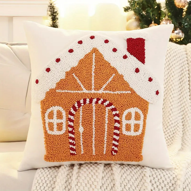 1pc, Christmas Decoration Throw Pillow Cover, Christmas Tree House Santa Claus Canvas Tufted Embr... | Temu Affiliate Program