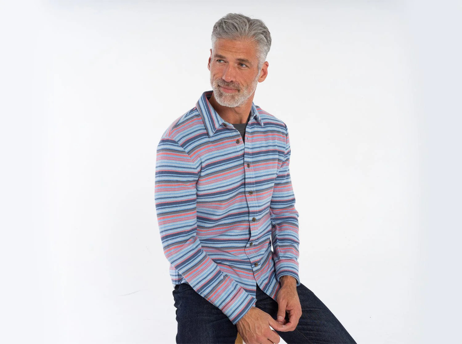 Mexicali Knit Overshirt - Blue Multi Stripe | Criquet Apparel