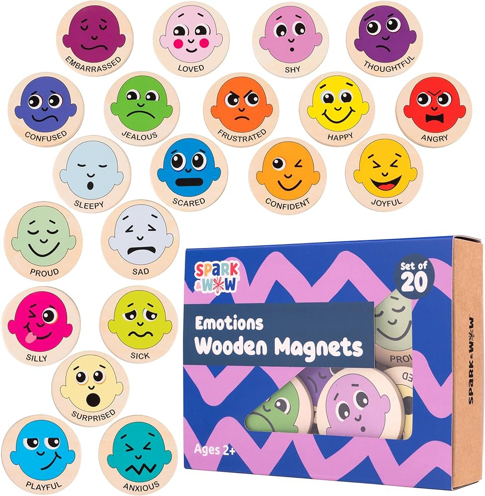 SPARK & WOW Wooden Magnets - Emotions - Set of 20 - Magnets for Kids Ages 2+ - Cute Emotion Magne... | Amazon (US)