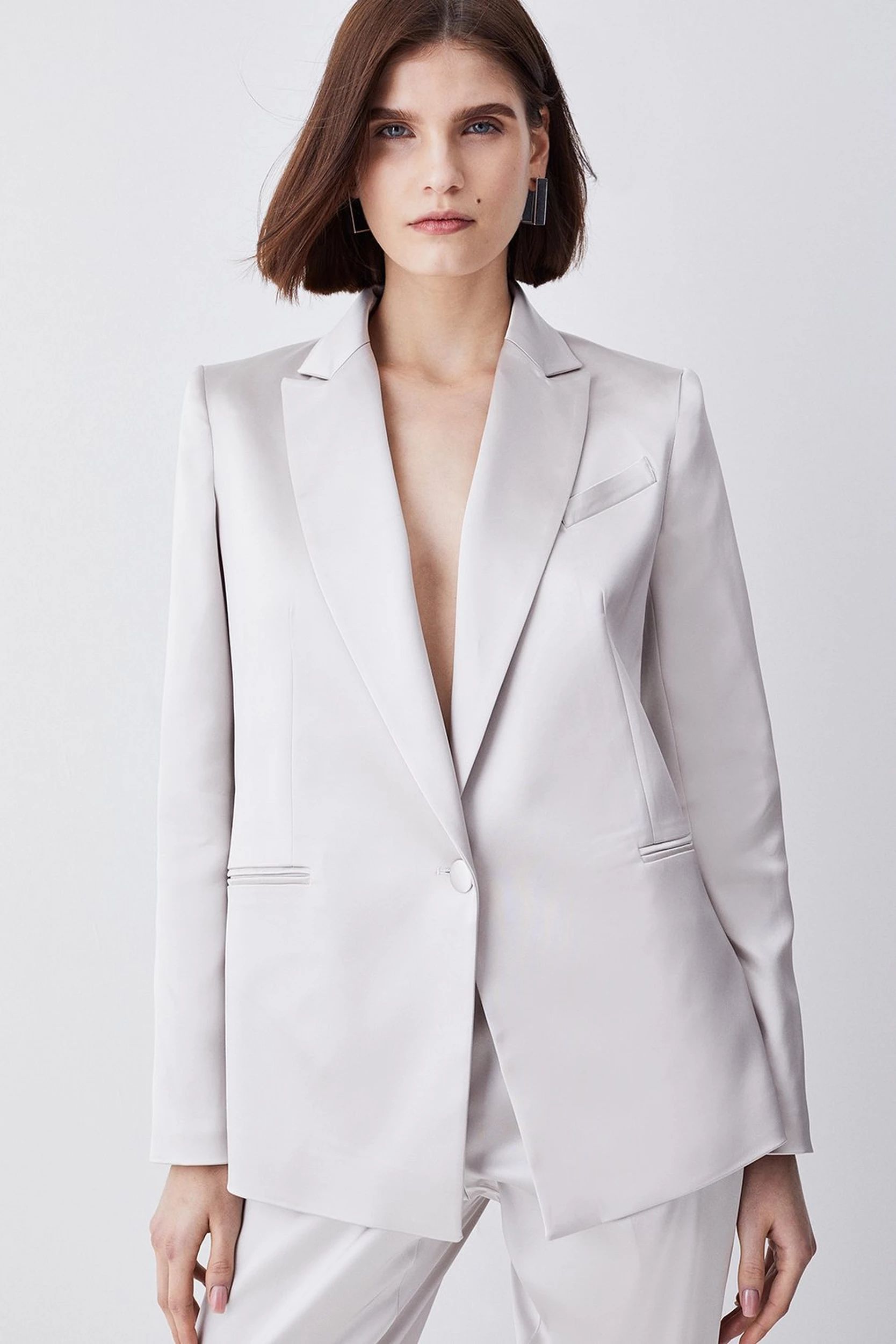 Italian Structured Satin Tailored Single Breasted Jacket | Karen Millen UK + IE + DE + NL