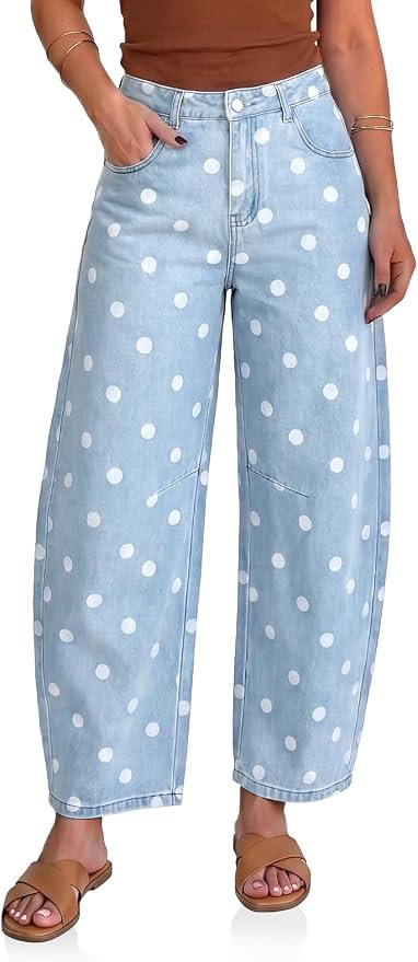 Cicy Bell Womens Polka Dot Barrel Jeans Baggy Wide Leg Denim Pants | High Waisted，Boyfriend Sty... | Amazon (US)
