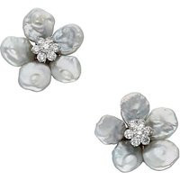 18K Gold Seaman Schepps Baroque Pearl & Diamond Floral Earclips Ear Clip On Earrings | Etsy (US)