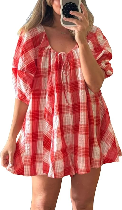 Womens Summer Striped Romper Casual Oversized Puff Sleeve Short Jumpsuits Overalls Beach Vacation... | Amazon (US)