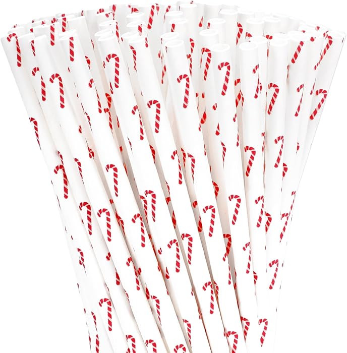 100Pcs Christmas Straws Candy Cane Paper Straws Red White Xmas Winter Disposable Drinking Straws ... | Amazon (US)