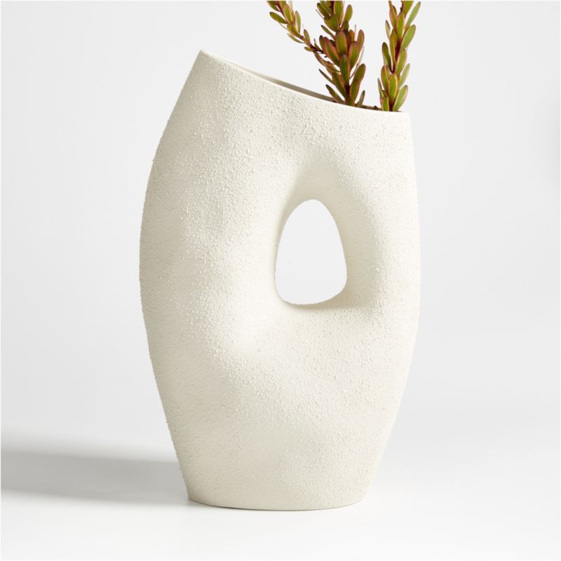 Clyborne Textured White Ceramic Vase with Hole + Reviews | Crate & Barrel | Crate & Barrel
