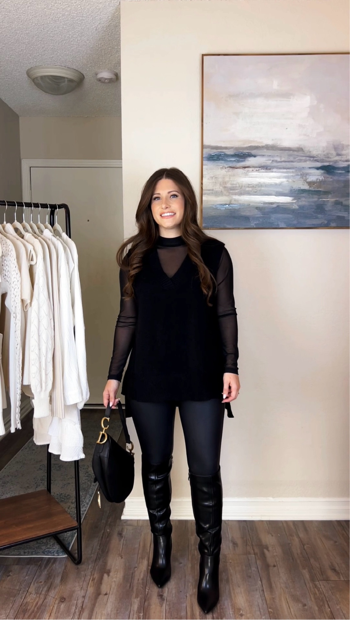 Styling this oversized sweater vest / Spanx Faux Leather Leggings wearing XS-P / Black Outfit / Holiday Outfitts

#LTKHoliday #LTKFindsUnder100 #LTKStyleTip