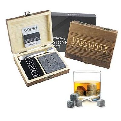 Bar Supply Whiskey Stones Gift Set, 12-Piece Set: 9 Granite Chilling Whiskey Rocks, Stainless Ste... | Target