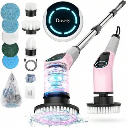 1pc Electric Spin Scrubber, Cordless Cleaning Brush, Shower Scrubber With 8 Replaceable Brush Head, Power Cleaning Brush With Extension Handle, 2 Adju | SHEIN