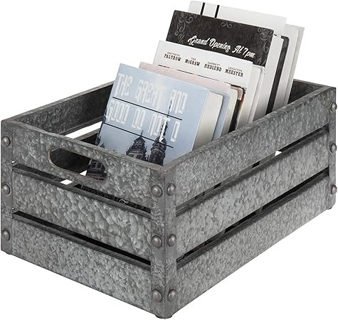 MyGift 16-inch Rustic Silver Galvanized Metal Storage Crate Display Box with Vintage Corner Studs... | Amazon (US)