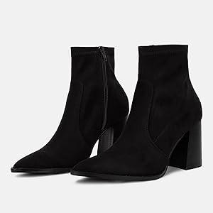 Amazon.com: Juliet Holy Women's Pointed Toe Ankle Boots Chunky Stacked High Heel Side Zipper Chel... | Amazon (US)