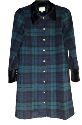 201 Tuckernuck Blackwatch Plaid Tartan Wool  Twiggy Dress Coat Velvet collar S | eBay US