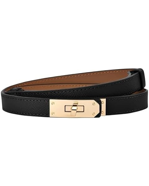 LumiSyne Women Skinny Leather Belt Classic Solid Color Alloy Turn Lock Ladies Adjustable Leather ... | Amazon (UK)