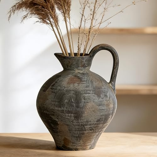 Duoqulou Rustic Ceramic Brown Vase with Handle,Antique 8.9 Inches Terracotta Vase for Home Decor,Living Room, Entryway,Farmhouse,Wedding and Thanksgiving Gift | Amazon (UK)
