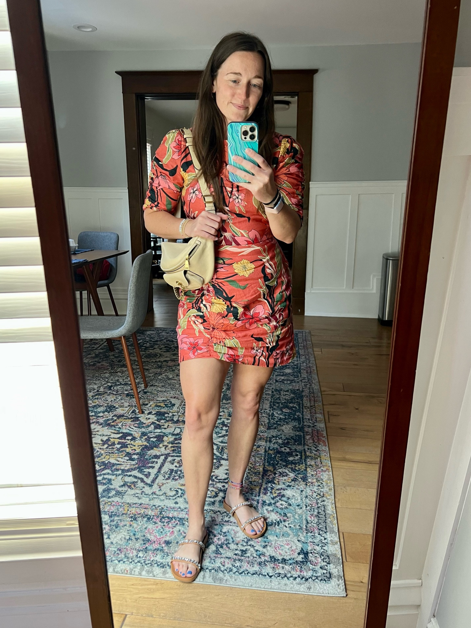 Day 21 of 30 getting dressed with things already in my closet. Paired this old linen dress I got off poshmark with the same embellished target sandals and my leather belt bag. 