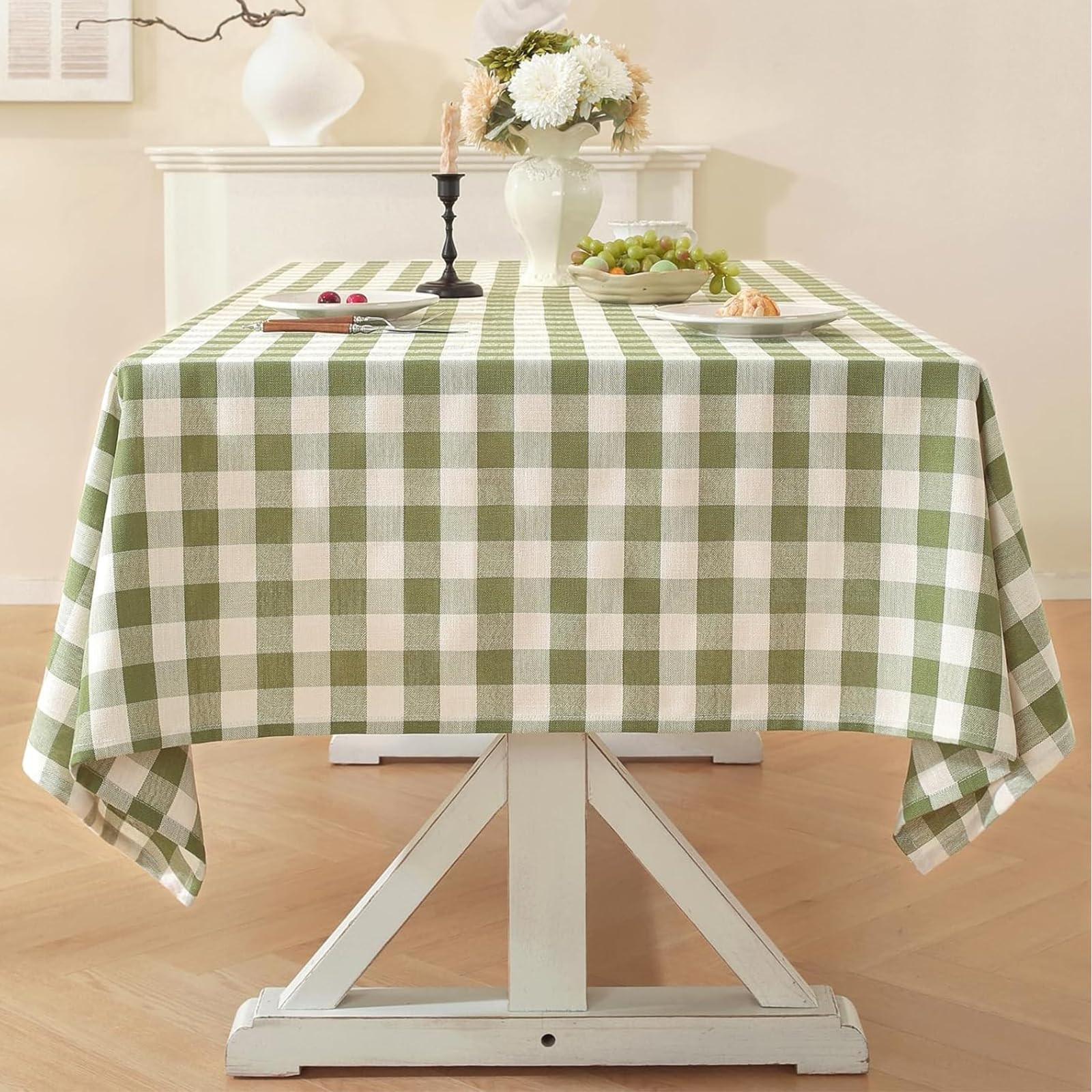 Laolitou Spring Green Gingham Tablecloth Rectangle Tables Checkered Buffalo Plaid Table Cloth Cot... | Amazon (US)