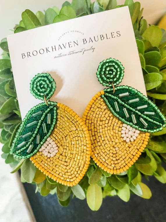 Lemon Beaded Earrings - Brookhaven Baubles - Southern Statement Jewelry - Beaded Statement Earrin... | Etsy (US)