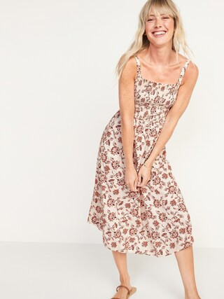 Fit & Flare Sleeveless Smocked Cami Midi Dress For Women | Old Navy (US)