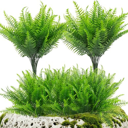 lovemoon 12 Pcs Fake Ferns for Outdoors UV Resistant Faux Fern Plants, Artificial Greenery Fern Stmes for Outside, Garden Porch & Patio Greenery Decor (12, Light Green) | Amazon (US)