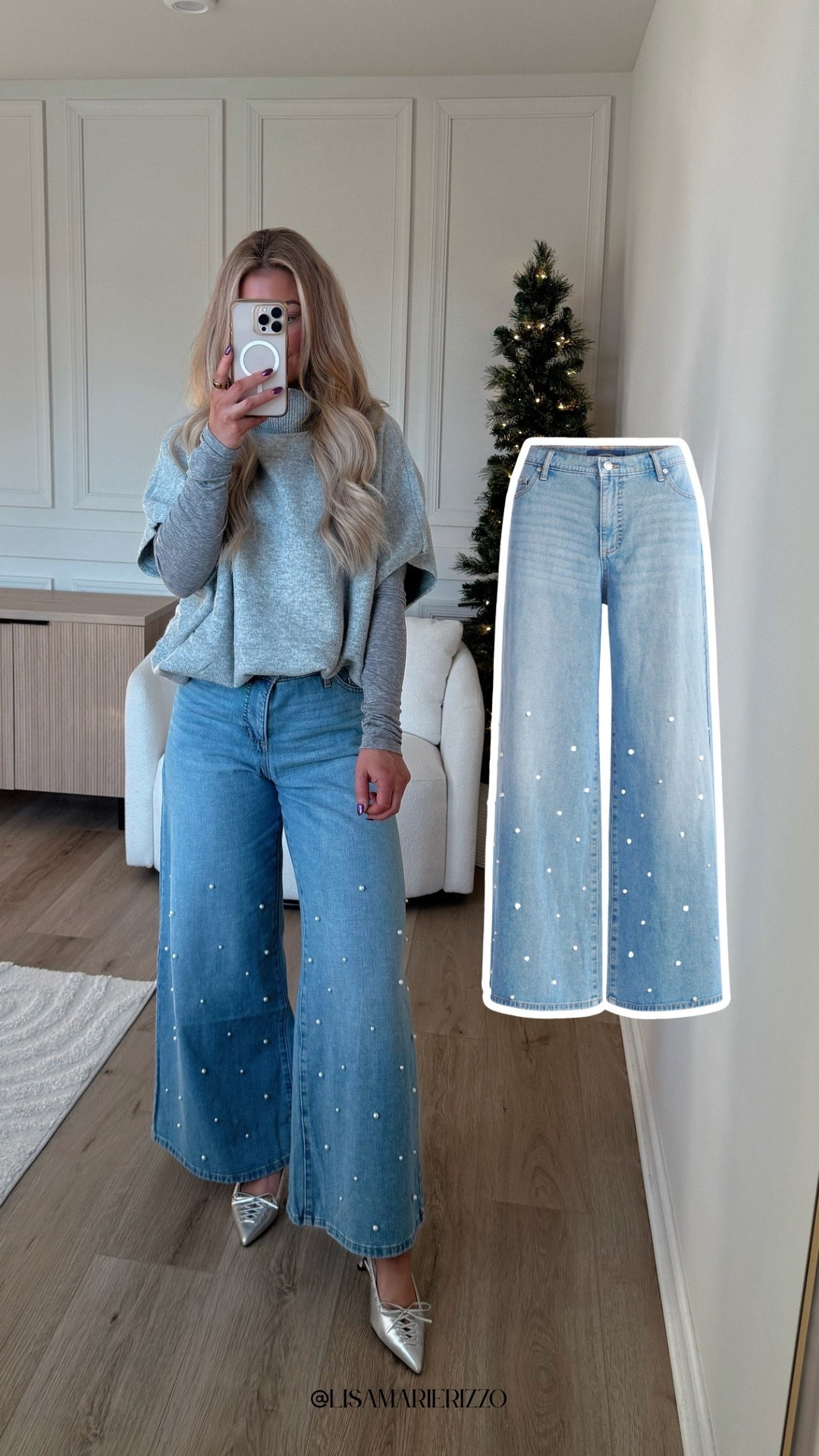 Pearl detailed wide leg denim jeans perfect for the holidays or a winter date night! 

#walmartpartner #walmartstyle @walmartstyle 

#LTKootd #LTKHoliday #LTKFindsUnder50