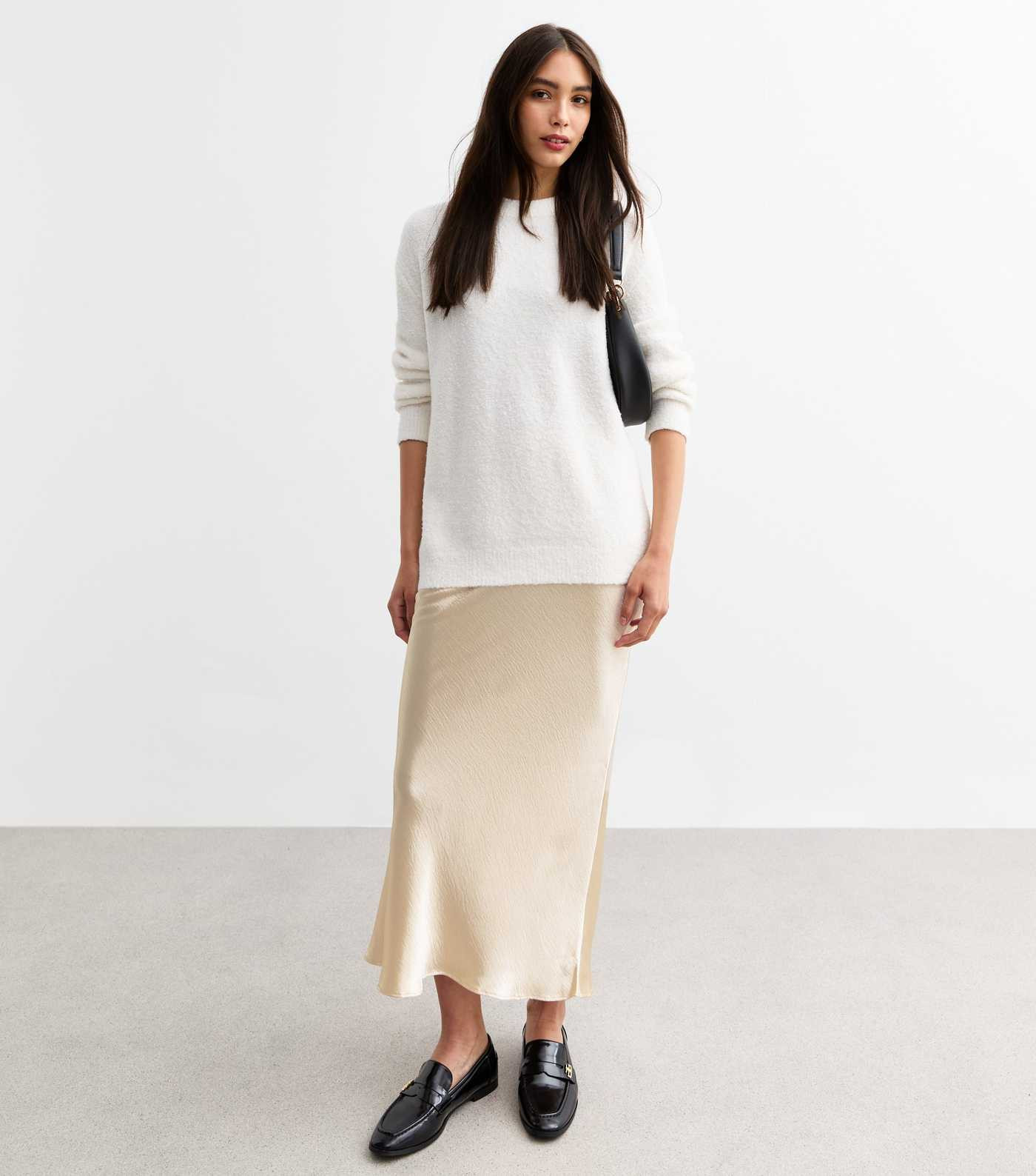 Cream Crinkled Satin Midi Skirt | New Look | New Look (UK)