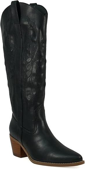 ARiderGirl Brandy Women's Western Knee High Booties Embroidery Stacked Heel Pull-On Boots | Amazon (US)