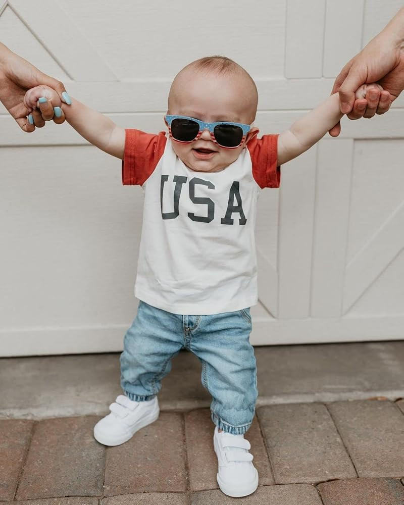Newborn Baby Boys Girls Short Sleeve Oversized Romper Onesie Toddler USA T-Shirts Casual Tee Tops Su | Amazon (US)