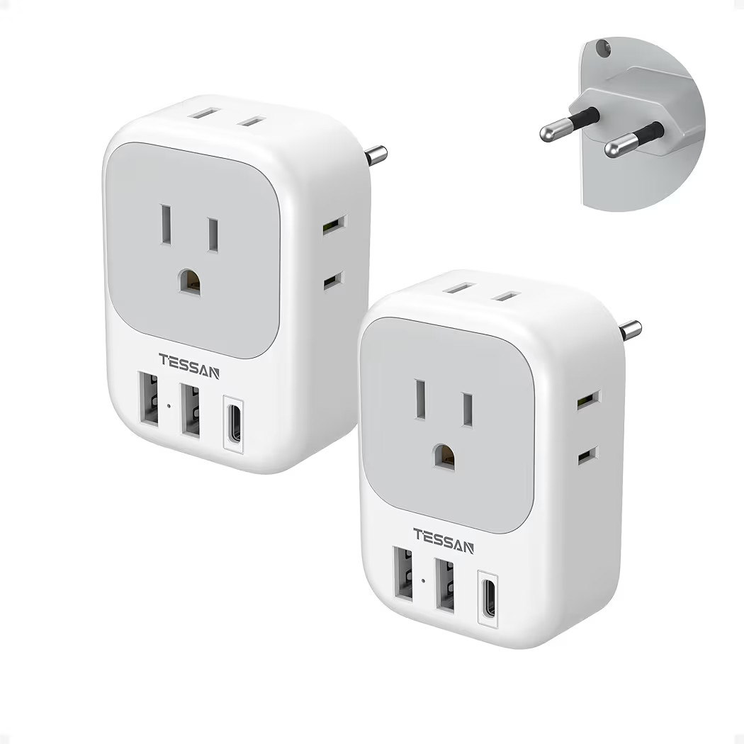 2 Pack European Plug Adapter USB C, TESSAN US to Europe Adapter 4 Outlets 3 USB Charger, Type C I... | Amazon (US)