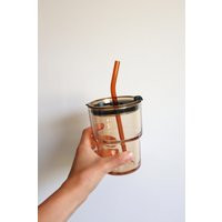 Glass Tumbler, 13 Oz Glass Iced Coffee Glass, Straw, Gift Idea, Bamboo Lid, Coffee, Bohemian Style, Home Decor, Shelf Decor | Etsy (US)