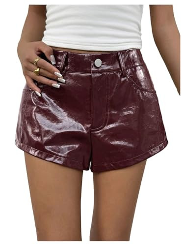 MAKEMECHIC Women's PU Leather Wide Leg Shorts Low Waist Rave Party Mini Shorts | Amazon (US)