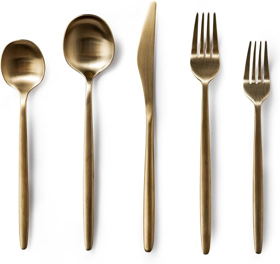 JazzUpCo Minimalist 2.0 Flatware non toxic 18/10 stainless steel dishwasher safe (Matte Gold, 4 P... | Amazon (US)
