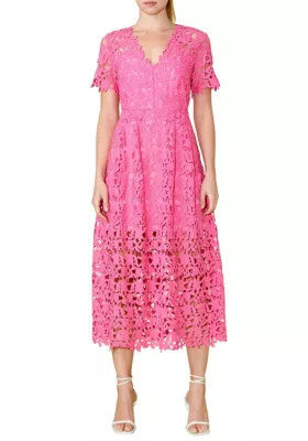 All Over Lace Short Sleeves Midi Dress | Belk