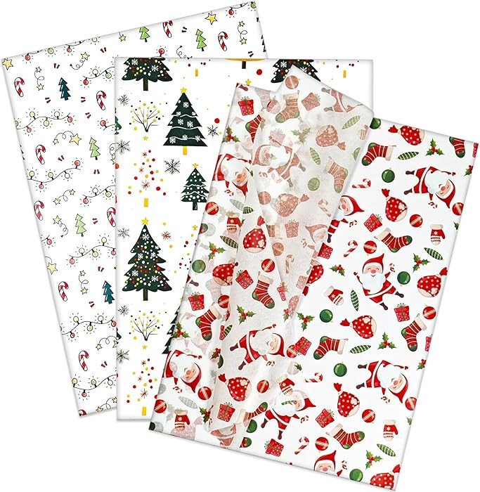 LIAPAWPAW Christmas Gift Wrapping Tissue Paper, Classic Santa & Trees Pattern, Vintage Red Green ... | Amazon (US)