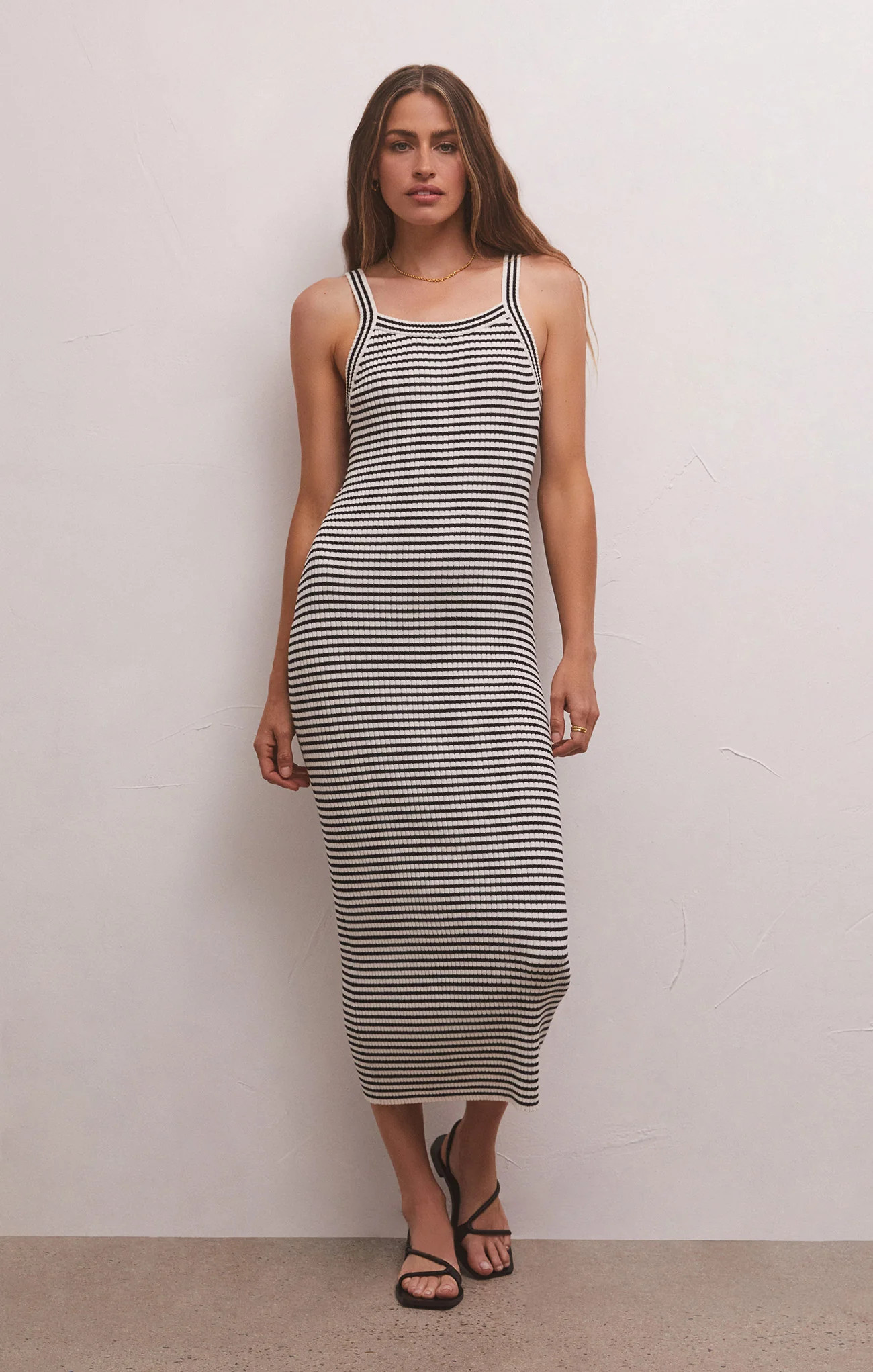 Z SUPPLY Women's Brooks Stripe Midi Dress, Black, Extra Small, Cotton/Nylon | Z Supply