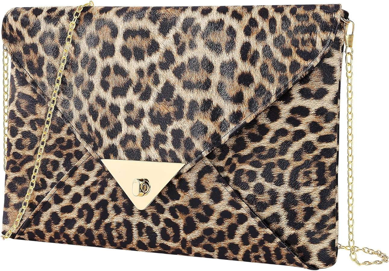 Women Leather Cultch Purse Leopard Fashion Evening Bag Handbag Crossbody Bag Wallet | Amazon (US)
