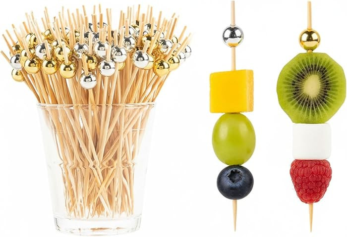 200 Pcs Gold Pearl Cocktail Picks Silver Ball Toothpicks for Appetizers 4.7 Inch Fancy Bamboo Ske... | Amazon (US)