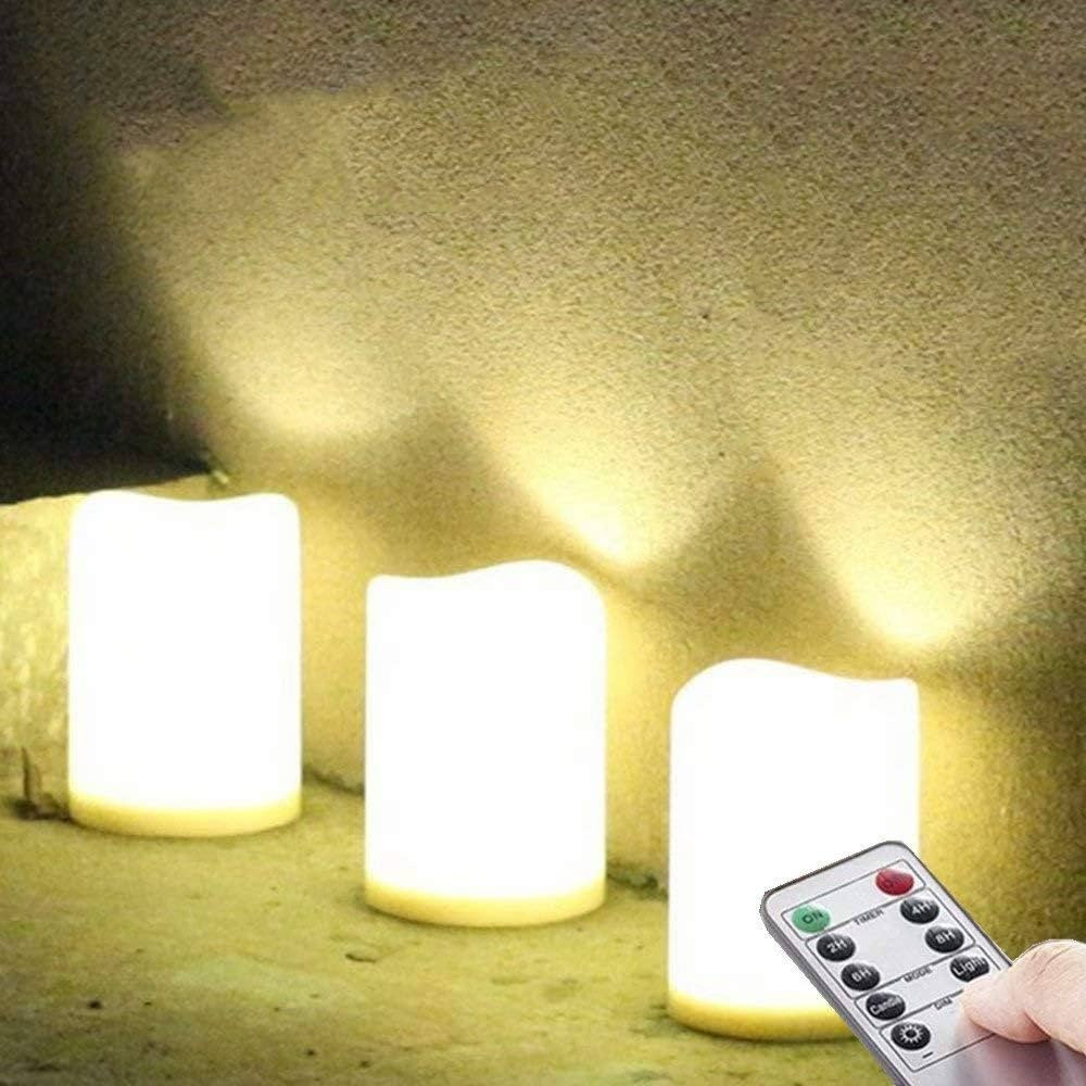 Set of 3 Outdoor IP44 Warm White LED Rainproof Waterproof Flameless Battery LED Pillar Candles wi... | Amazon (US)