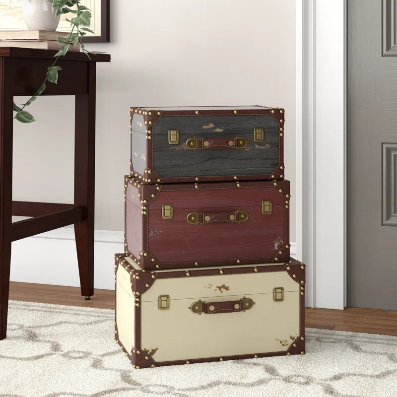 Naz 3 Piece Solid Wood Vintage Trunk | Wayfair North America