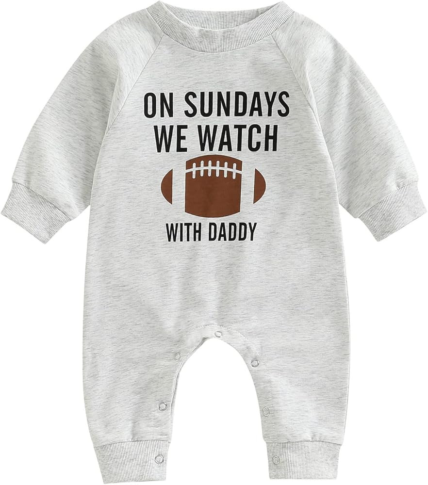 Infant Baby Boys Girls Football Season Jumpsuit Watch Football with Daddy Funny Romper Playsuit S... | Amazon (US)