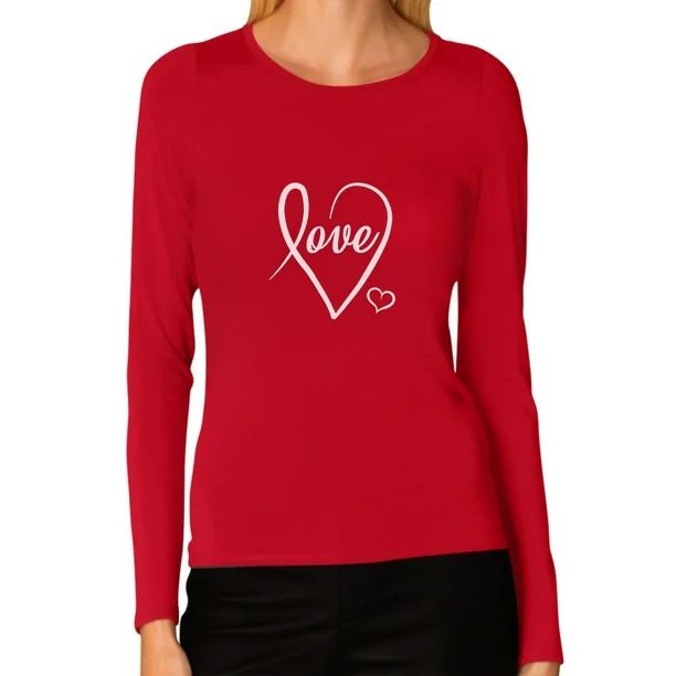 Tstars Womens Valentine's Day Love Heart Shirt Love Cursive Heart Valentine's Day Cute Gift Idea ... | Walmart (US)