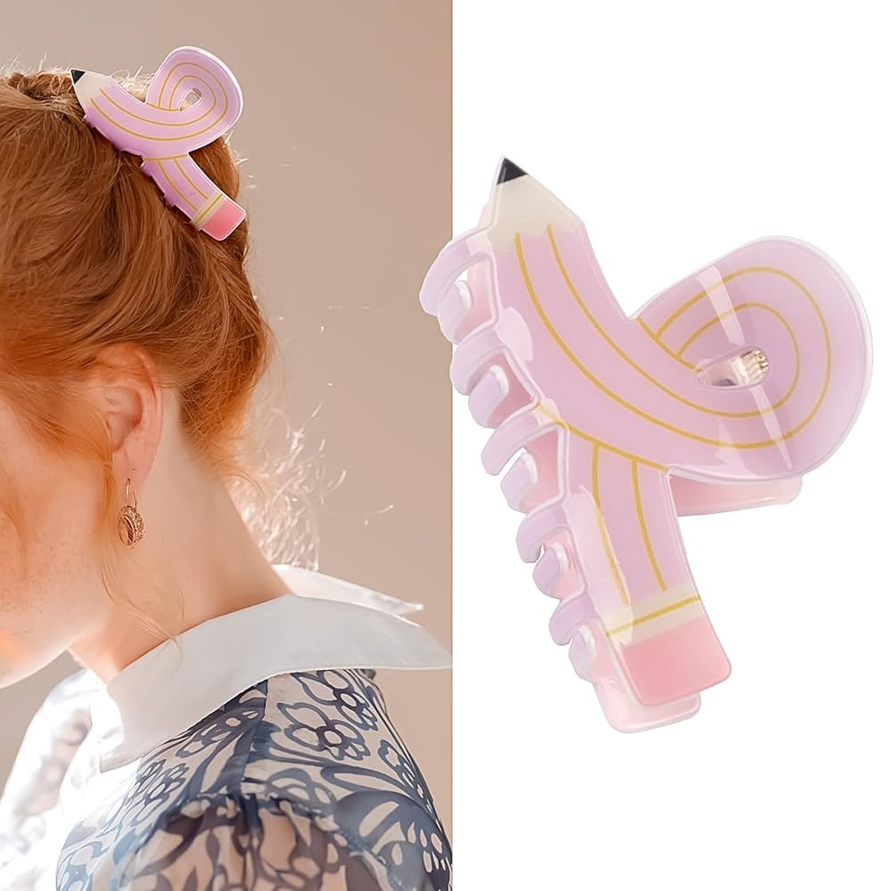 Pencil Hair Claw Clips Pink Teacher Hair Clips Back to School Hair Claw Clip for Women Teacher Fu... | Amazon (US)