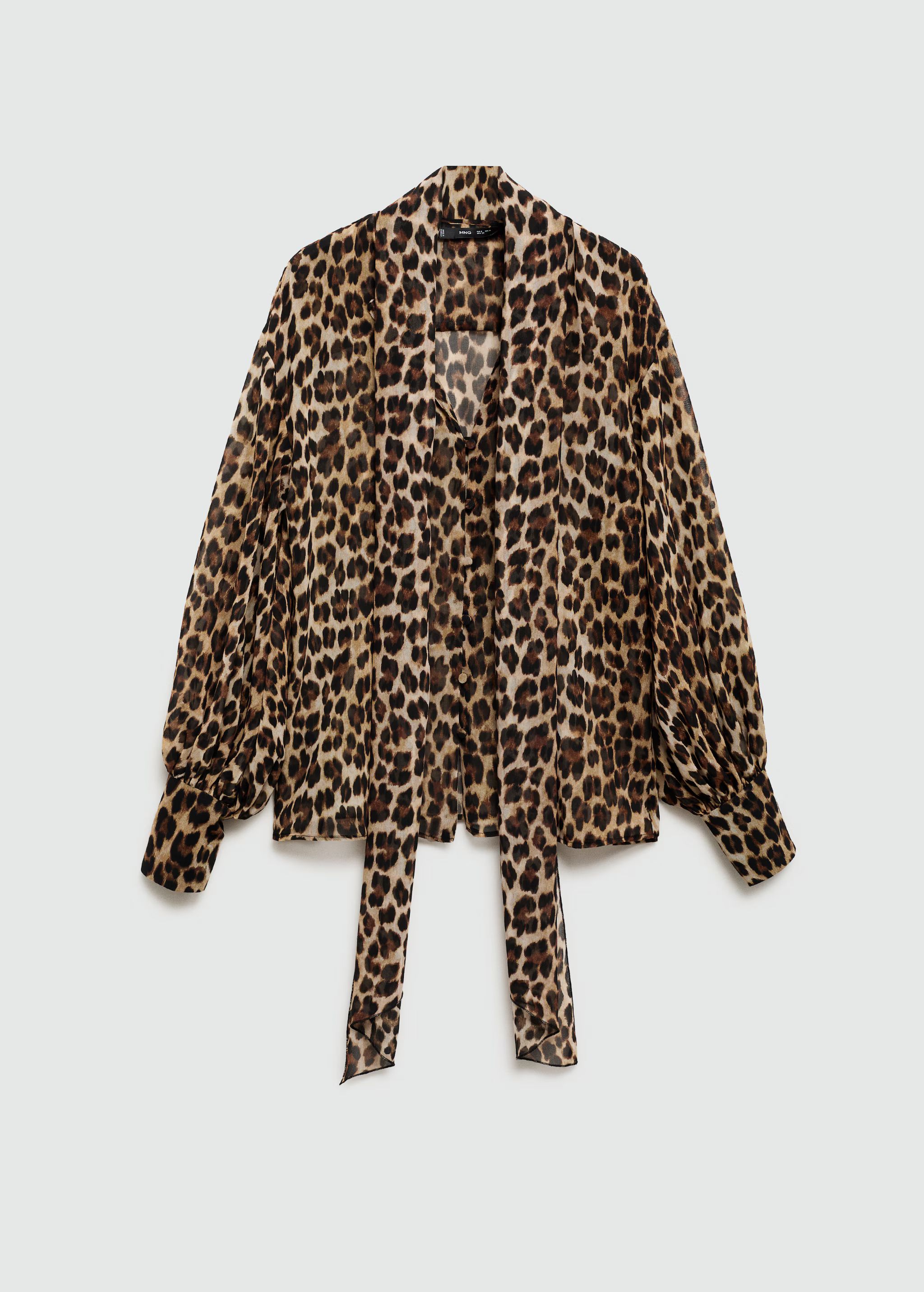 Leopard-print blouse with collar and bow | MANGO (US)