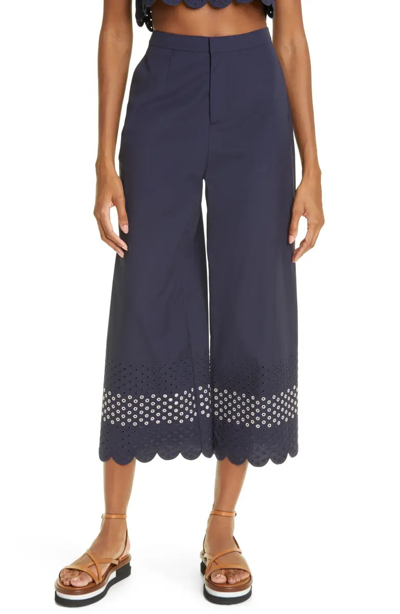 Eyelet Scallop Hem Cotton Blend Culottes | Nordstrom