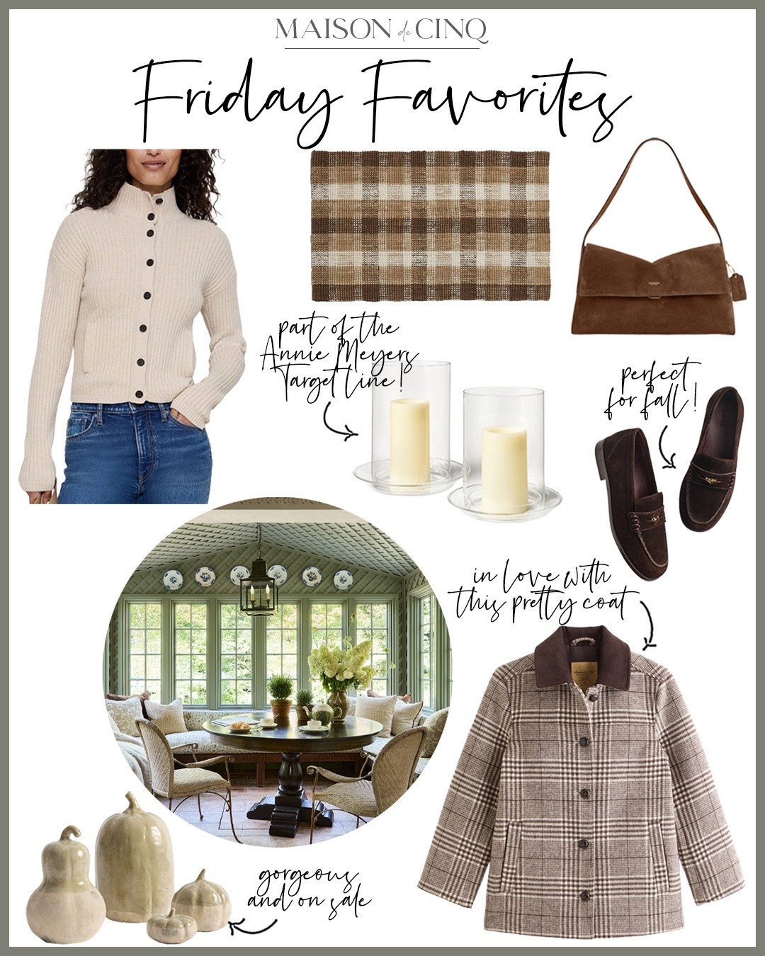 So many great finds on Friday Favorites this week like my fave suede loafers on sale, the cutest plaid coat ever, my picks from the new @thisoakhouse Target line, gorgeous French glazed pumpkins now on sale, and more!

Home decor, fall decor, fall fashion, sweaters, jackets, fall bags, suede handbag, fall shoes

#LTKSeasonal #LTKHome #LTKSaleAlert