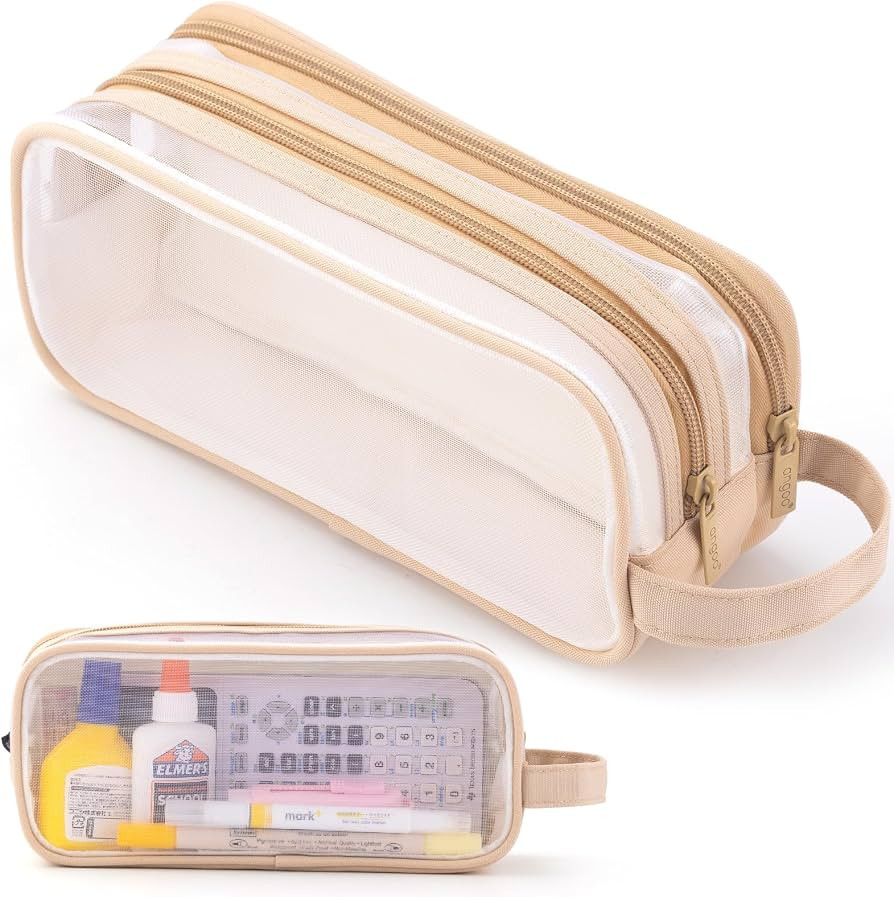 ANGOOBABY Large Grid Mesh Pencil Case 2 Compartment Pen Bag Clear Handheld Multifunction Pencil P... | Amazon (US)