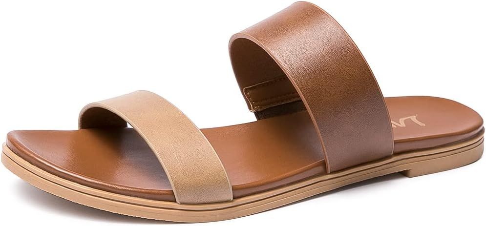 LM Women's Slide Sandals Two Band Slip On Flat Sandals Casual Summer Sandals | Amazon (US)